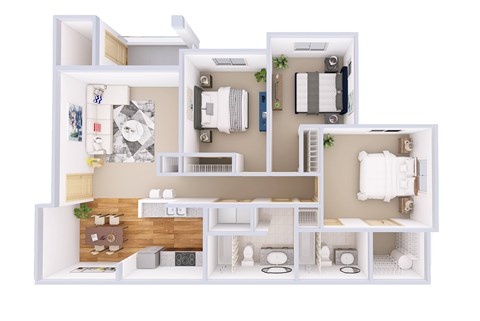 Floor plan for 3 beds, 2 baths, 1204 sqft